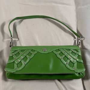 BCBG Paris MaxAzria Green Y2K Grunge Studded Retro Clutch Handbag Purse Vintage